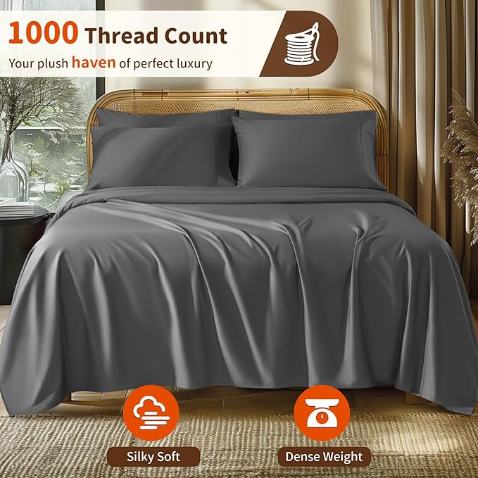 LBRO2M 1000 Thread Count 100% Egyptian Cotton Sheets Set 6 Piece Sets King Bed - Image 2