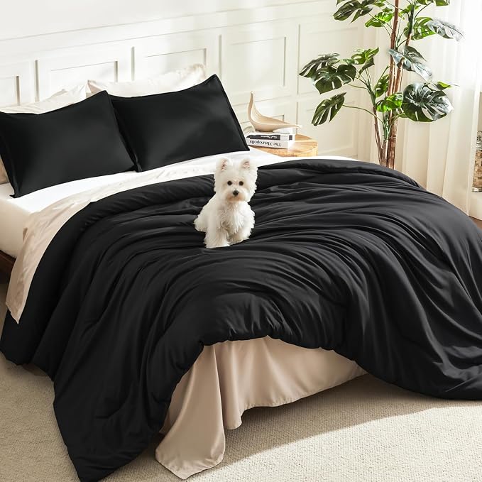 Litanika Black Comforter Full Size, 3 Pieces Boho Lightweight Solid Bedding by Litanika