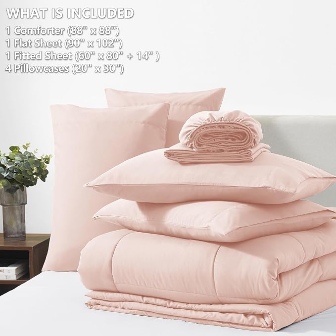 CozyLux Queen Comforter Set Blush Pink, 7 Pieces Bed in a Bag, All Season - Image 6