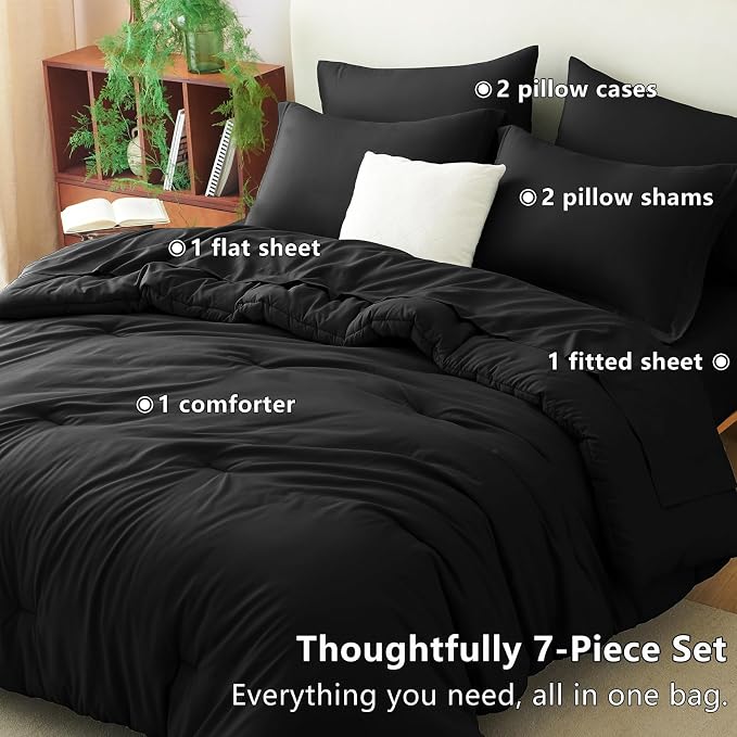 CozyLux Oversized Queen Comforter Set Black, 7 Pieces Bed in a Bag Comforter Set - Image 6