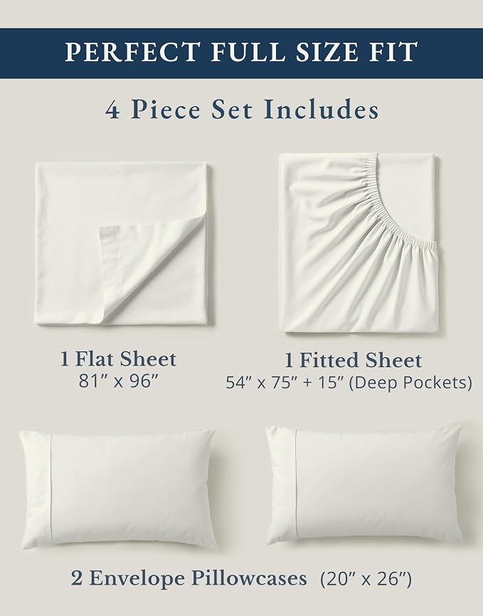 LANE LINEN 100% Organic Cotton Full Sheets Set 4-Piece Pure Percale Long Staple - Image 4