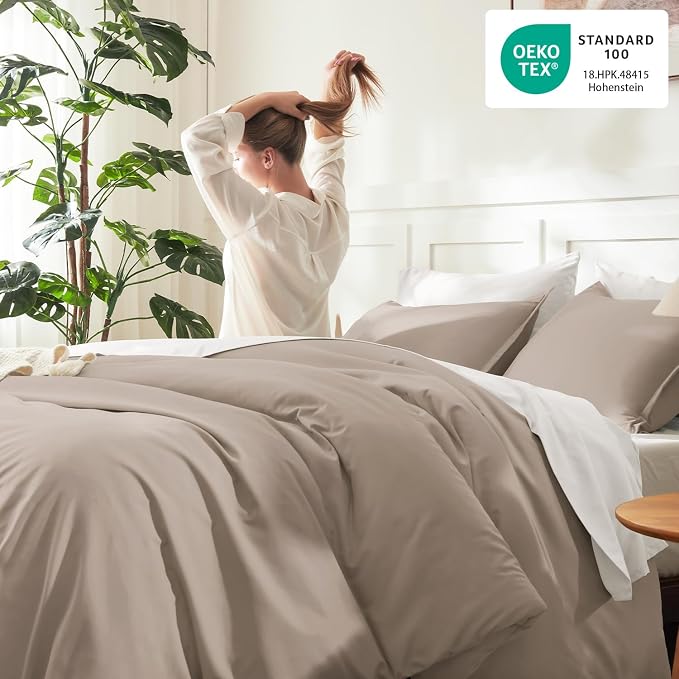 Litanika Light Coffee Comforter Set Queen Size, 3 Pieces Lightweight Solid - Image 4