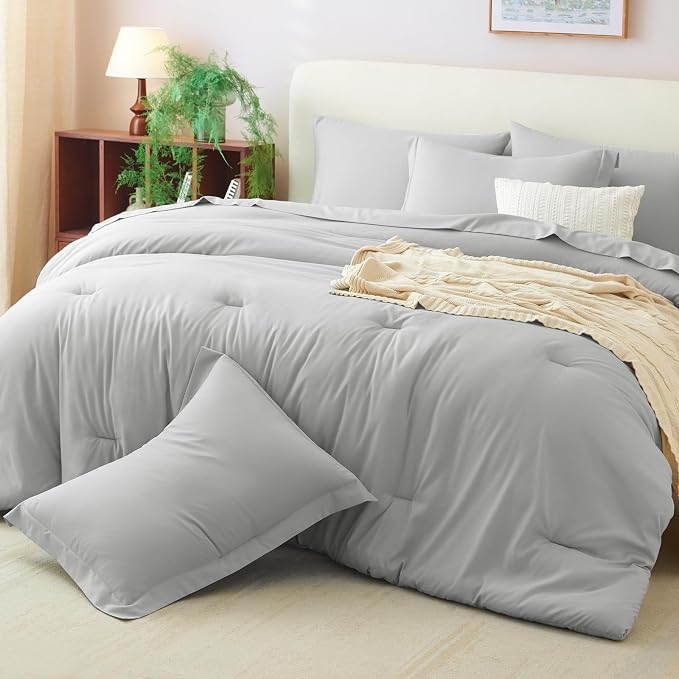 CozyLux Queen Comforter Set Light Grey, 7 Pieces Bed in a Bag Queen Comforter - Image 9