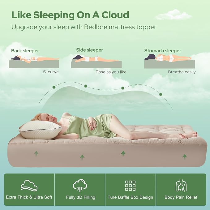 BEDLORE Queen Mattress Topper Viscose Derived from Bamboo, Thick Pillow Top - Image 4