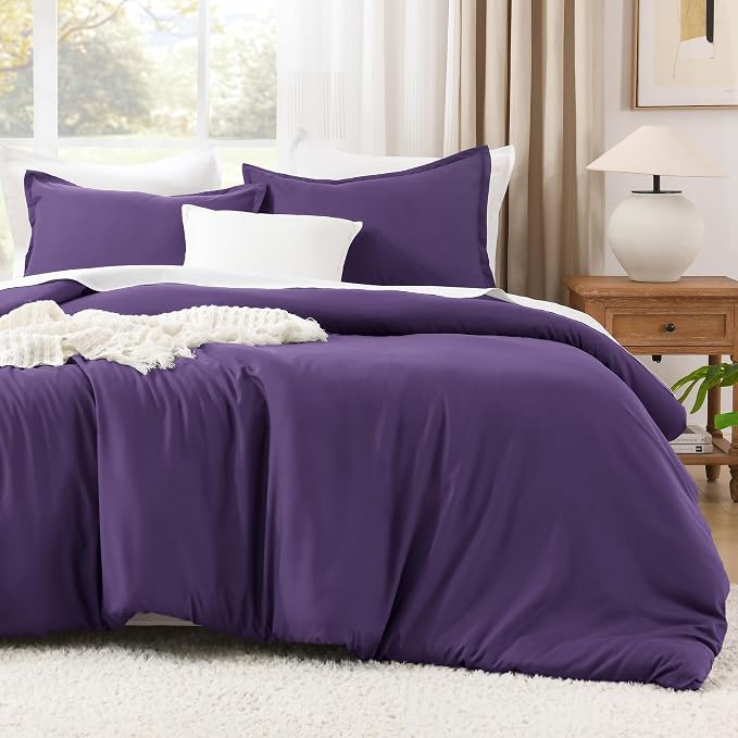 Litanika Dark Violet Purple Comforter Set Full Size, 3 Pieces Lightweight Solid by Litanika
