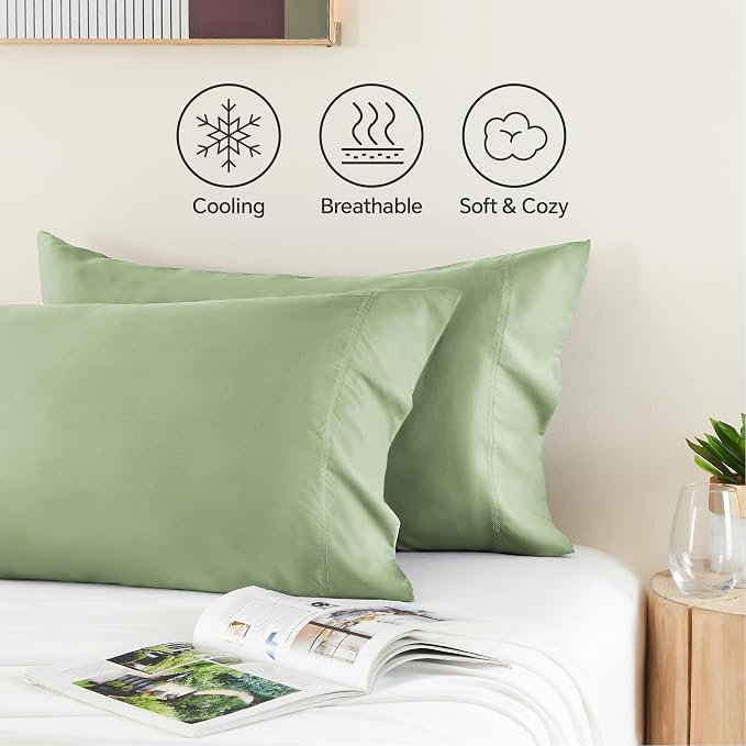 BEDELITE Sage Green Pillow Cases Queen Size Set of 2, Rayon Derived from - Image 4