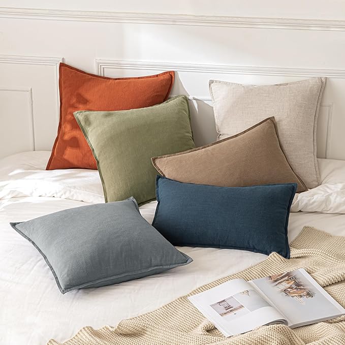 MIULEE Decorative Linen Euro Sham Pillow Covers 26x26 Gray ​Boho Farmhouse​ - Image 5