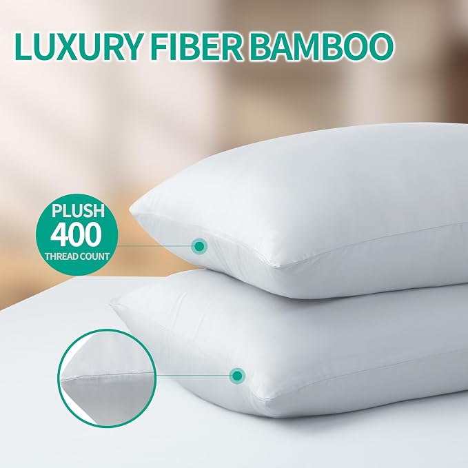 Bamboo Viscose Zippered Pillow Cases Queen Size Set of 2, 400 Thread Count - Image 6