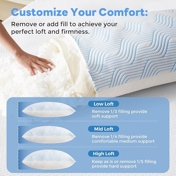 Cooling Bed Pillows for Sleeping 2 Pack Shredded Memory Foam Pillows King Size - Image 4