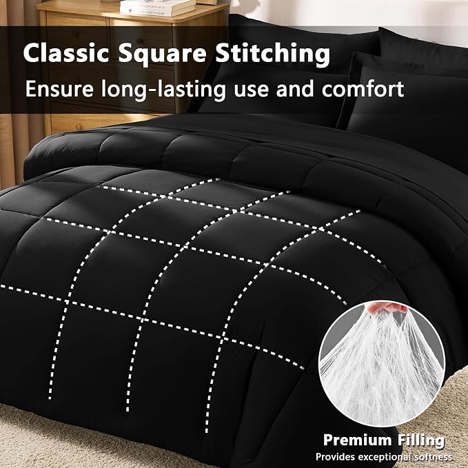 CozyLux Oversized Queen Comforter Sets Black, 7 Pieces Bed in a Bag, 98x98 Box - Image 6