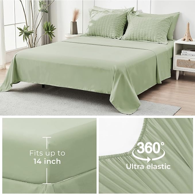 HYMOKEGE Light Green Queen Comforter Set Seersucker 7 Pieces, All Season Luxury - Image 7