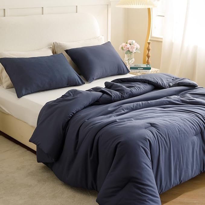 ROSGONIA Navy Blue Comforter Set Queen by ROSGONIA