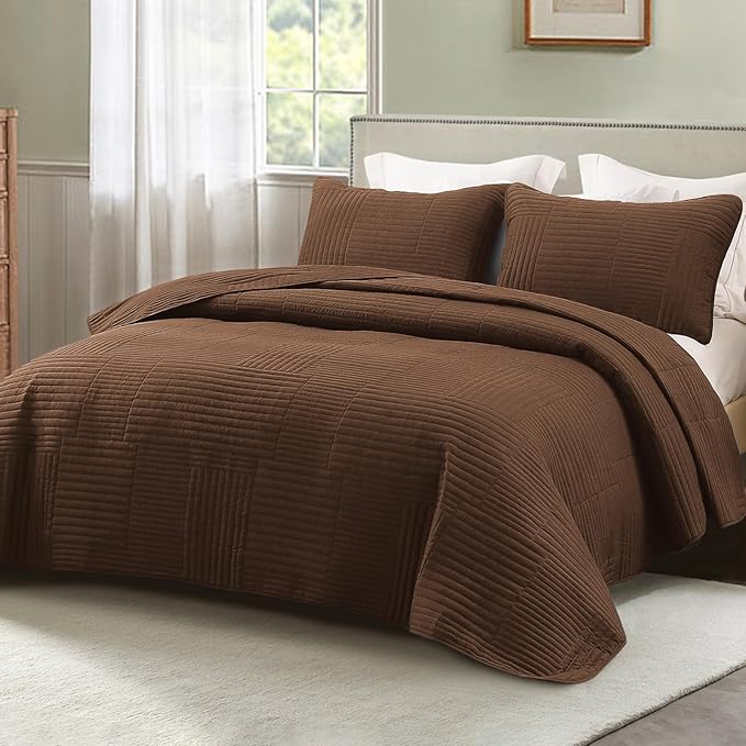 Whale Flotilla Ultra Soft Twin Quilt Bedding Set, Lightweight Microfiber Brown by WHALEFLOTILLA