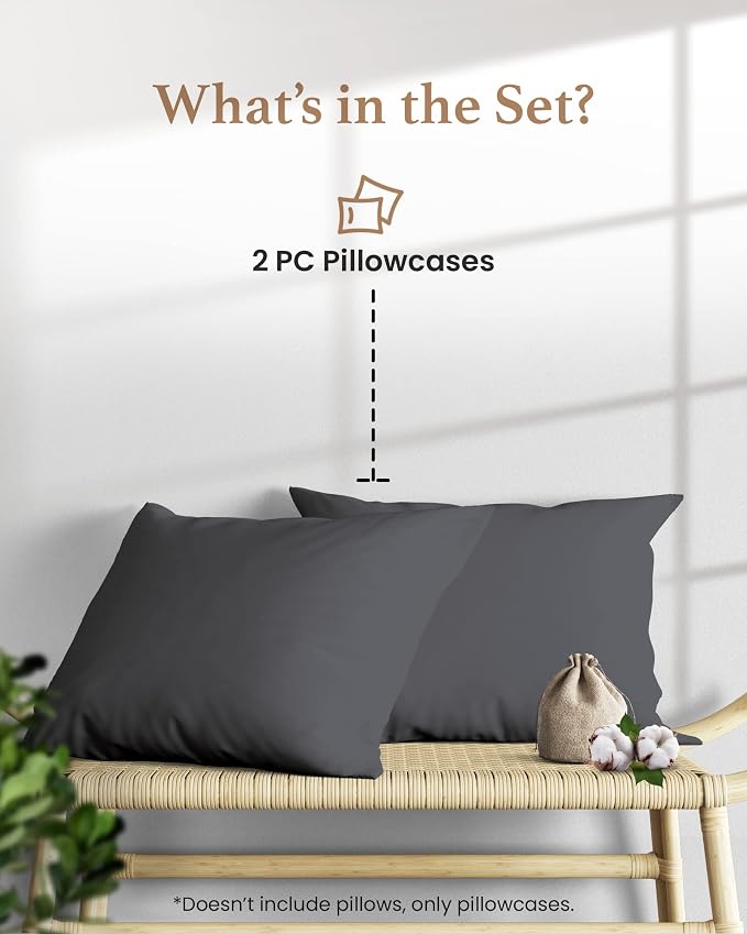 1000 TC Black Standard Pillowcases Set of 2 100% Egyptian Cotton Pillow Cases - Image 2