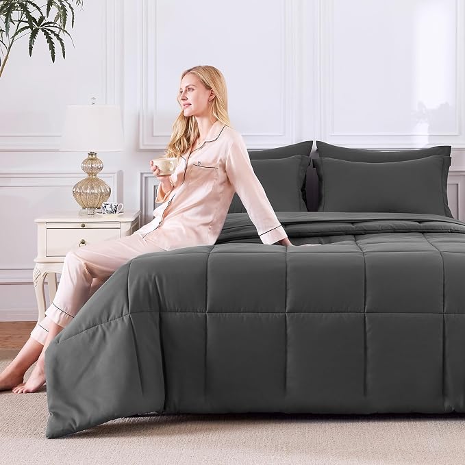 CozyLux Oversized King Comforter Sets Dark Grey, 7 Pieces Bed in a Bag - Image 7
