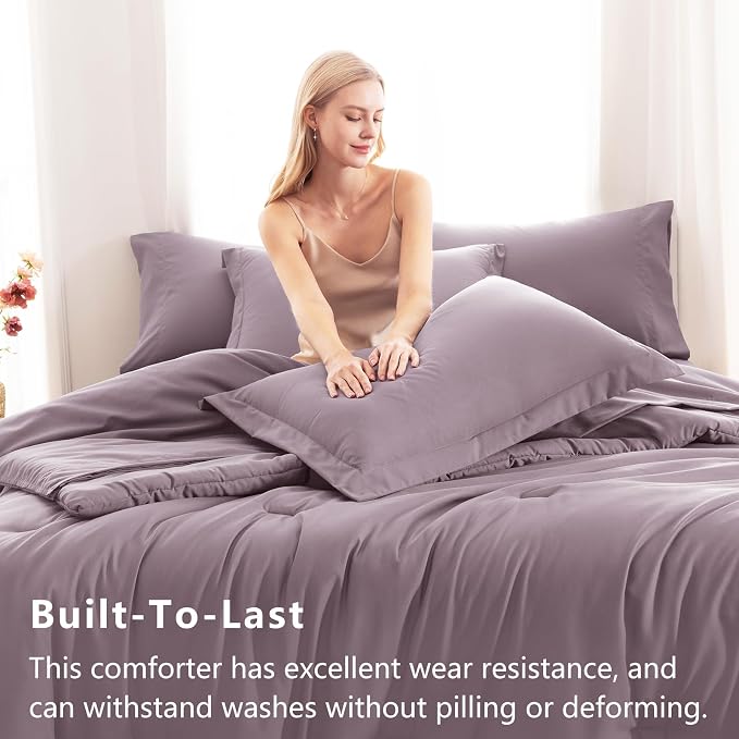 CozyLux Queen Comforter Set Dusty Purple, 7 Pieces Bed in a Bag Queen Comforter - Image 3
