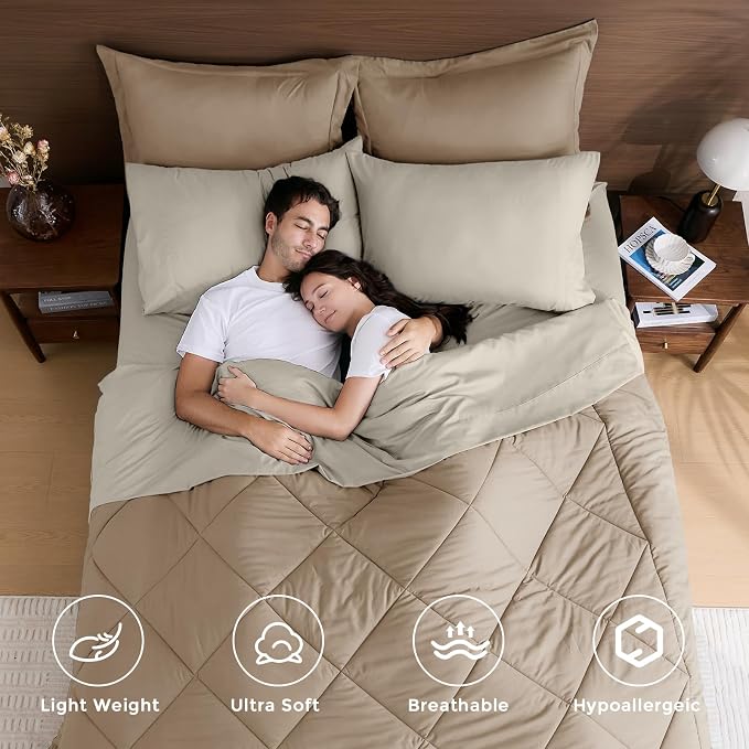 HEVUMYI Khaki & Linen Full Comforter Set - Image 2