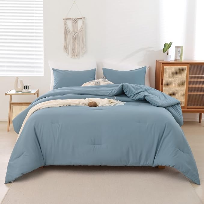 ROSGONIA Dusty Blue Comforter Set Queen - Image 3