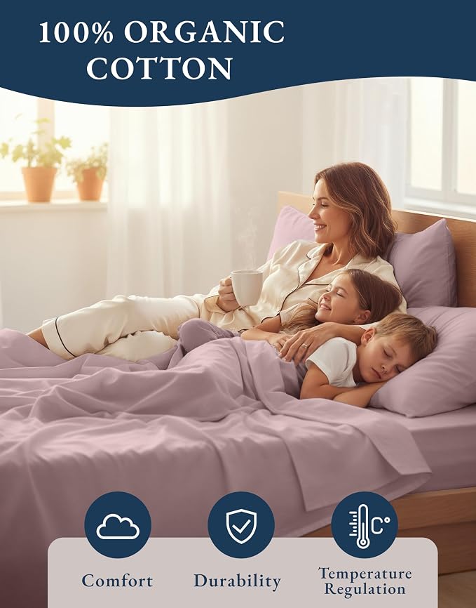 LANE LINEN Queen Size Sheets Set, 100% Organic Cotton Sheet Set, Percale Weave - Image 6
