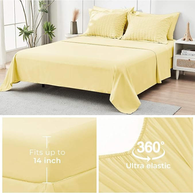 HYMOKEGE Yellow Twin Comforter Set Seersucker 5 Pieces, All Season Luxury Bed - Image 7