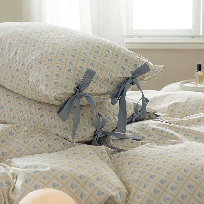 mixinni Blue Floral Duvet Cover Twin Size- 3 Piece Cottagecore Bedding Set - Image 5
