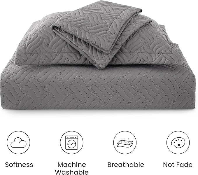 Love's cabin King Size Quilt Bedding Set Grey Bedspreads - Image 6