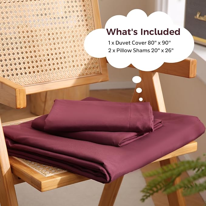 JSD Burgundy Duvet Cover Set Full Size, 3 Piece Duvet Cover - Image 2