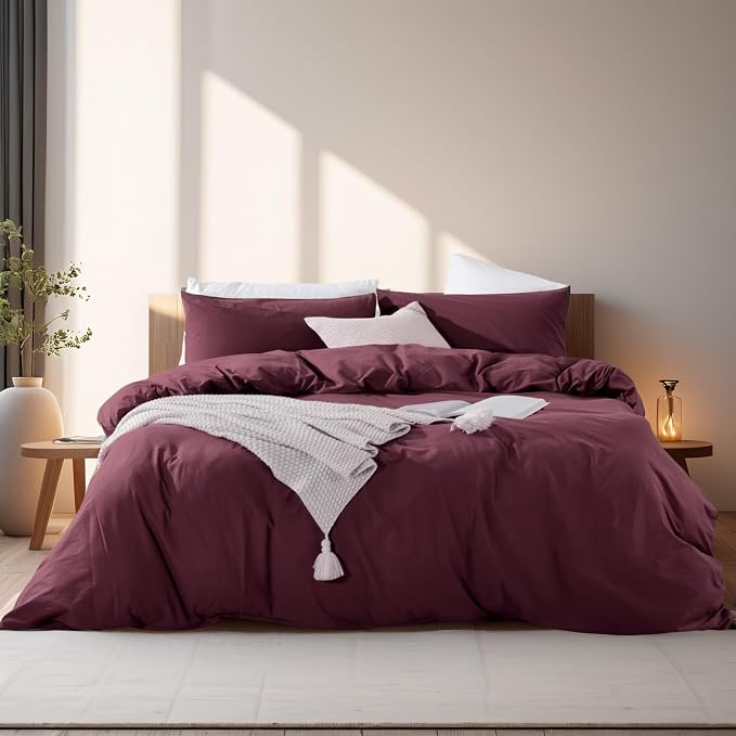 NEXHOME PRO Duvet Cover Set 100% Washed Cotton Full Size Linen Feel Textured by NEXHOMEPRO