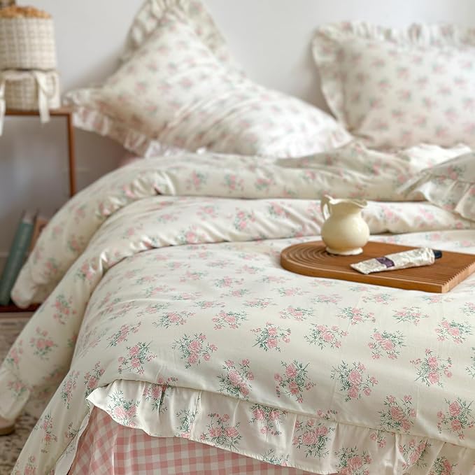 mixinni Pink Floral Duvet Cover Set Full Size - Image 3