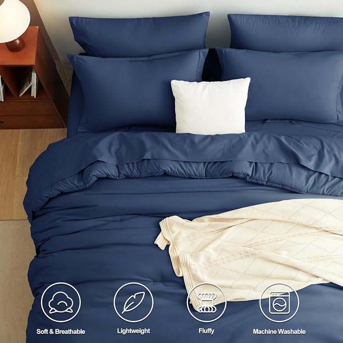 CozyLux Full Size Comforter Sets Navy Blue, 7 Pieces Bed in a Bag Full - Image 2