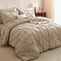 CozyLux King Size Comforter Set Taupe, 7 Pieces Pintuck Bed in A Bag Taupe by CozyLux