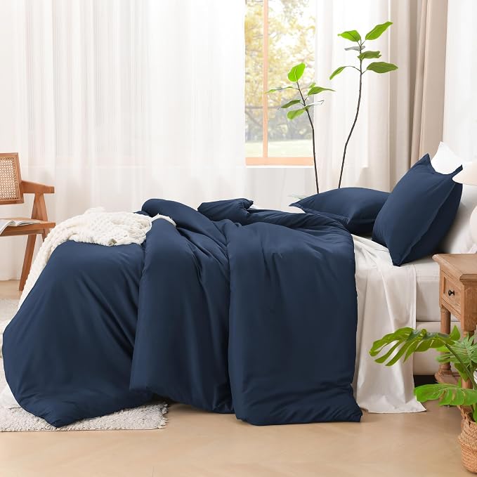 Litanika Navy Blue Comforter Set Queen Size, 3 Pieces Lightweight Solid Bedding - Image 5