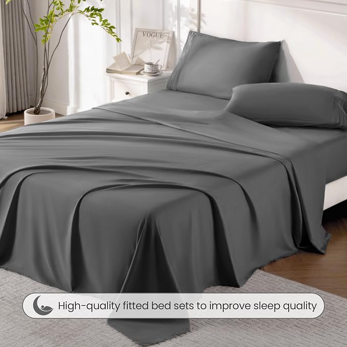 ROSE&RISY Dark Grey King Sheet Set, 4 Pieces Soft Bedding King Sheet Set - Image 5