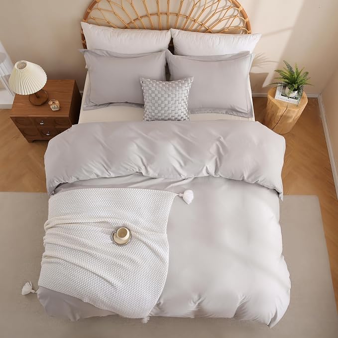 JSD Light Grey Duvet Cover Set Twin Size, 2 Piece Microfiber Kids Duvet Cover - Image 8