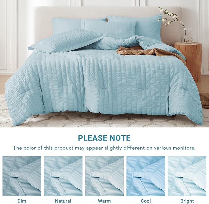 MUXHOMO 5 Pieces Twin XL Comforter Set, Seersucker Bed in a Bag Twin XL Size - Image 5