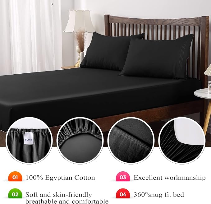 California King Size Fitted Sheet Only Black, 100% Egyptian Cotton 600 Thread - Image 6