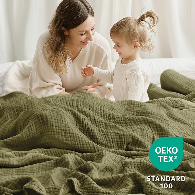 100% Cotton Muslin Blanket Queen 90" x 90", Breathable and Lightweight Cotton - Image 2