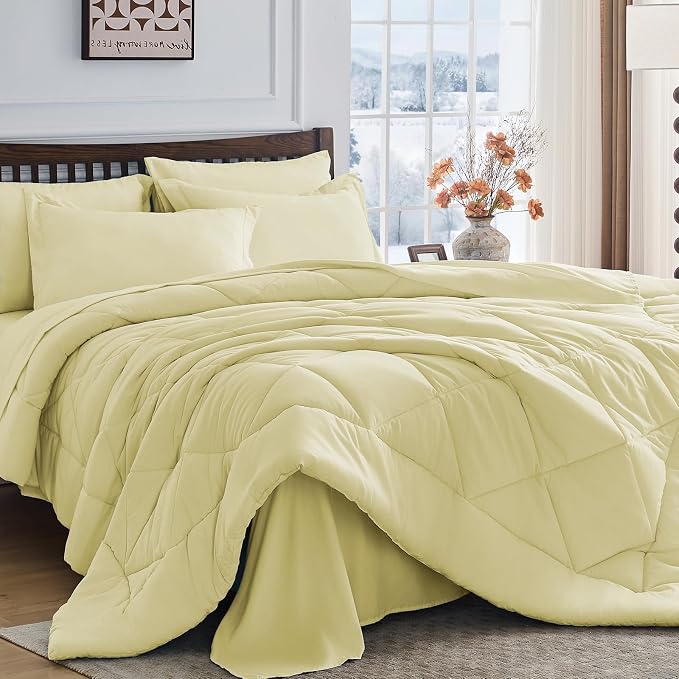 HEVUMYI Cream Yellow Twin Comforter Set by HEVUMYI