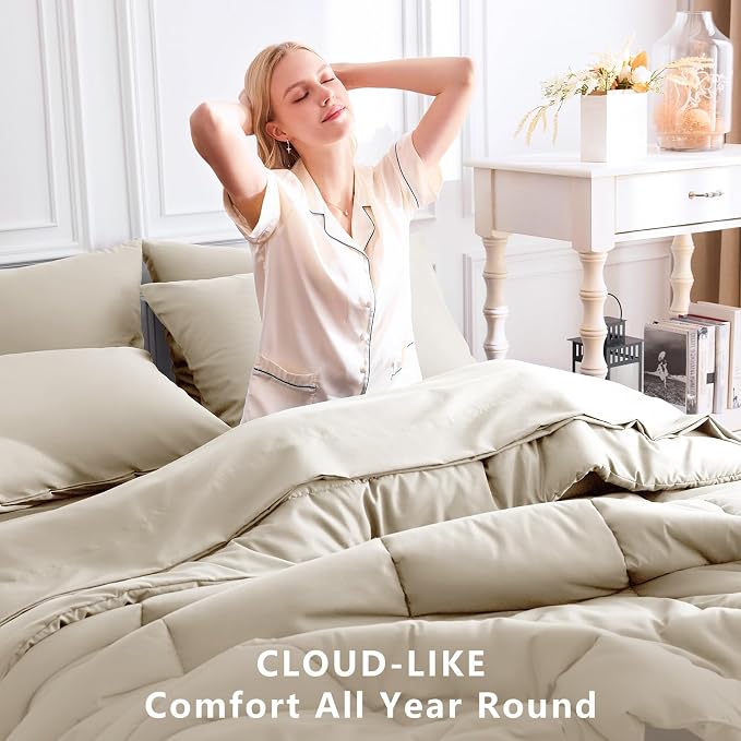 CozyLux King Size Comforter Set Oatmeal, 7 Pieces Bed in a Bag, Oatmeal - Image 4