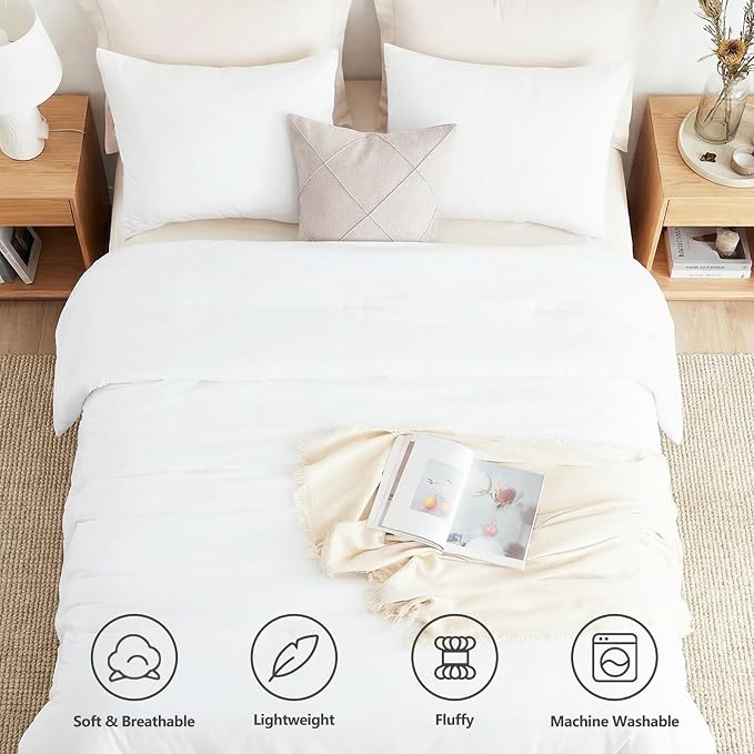 CozyLux White Queen Comforter Set, 3 Pieces Solid Breathable Quilted Boho Style - Image 4