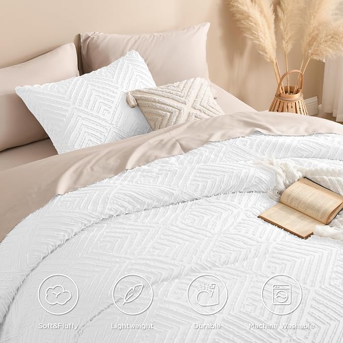 Andency White Comforter Full Size, 3 Pieces Boho Lightweight Fluffy Bedding - Image 4