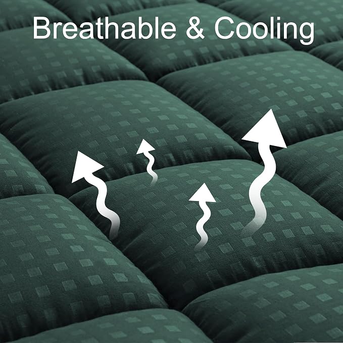 HYLEORY Full XL Mattress Pad Quilted Fitted Mattress Protector Cooling Pillow - Image 2