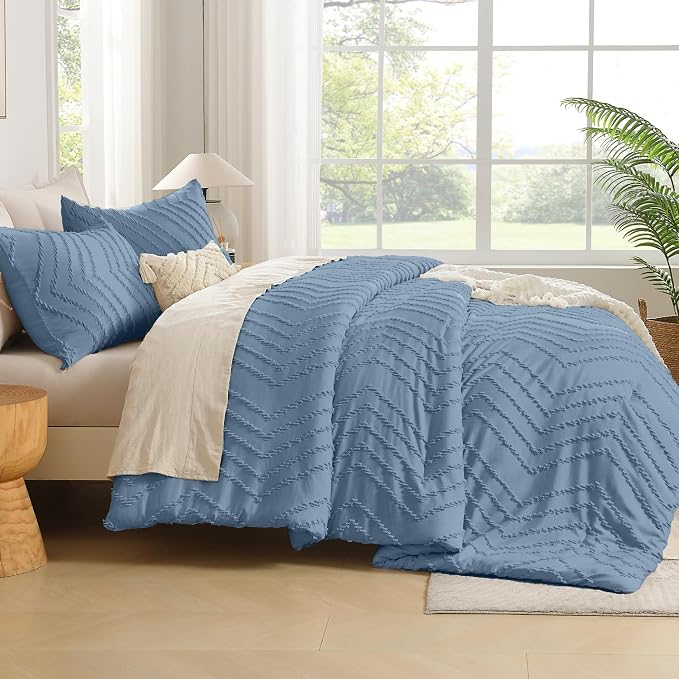 Andency Greyish Blue Comforter Set Full Size, Boho Soft Warm Tufted Bedding - Image 7