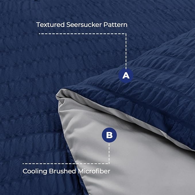 HYMOKEGE Navy Blue/Light Grey Duvet Cover Queen Size, Ultra Soft 3-Piece - Image 3