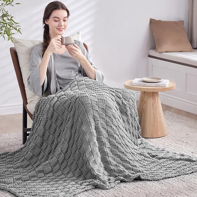 Knitted Weighted Blanket for Adult, No Beads Heavy Blanket 60” x 80'' 17lbs - Image 7