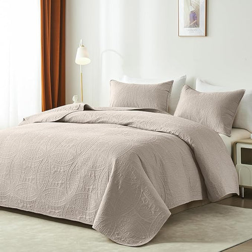 akkialla Taupe Twin Quilt Set, Ultrasonic Lightweight Bedspread Coverlet - Image 2
