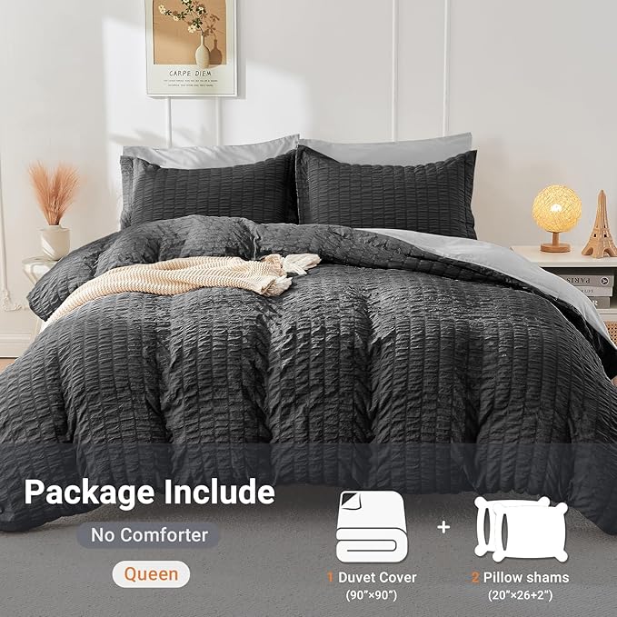 HYMOKEGE Dark Grey/Light Grey Duvet Cover Full Size, Ultra Soft 3-Piece - Image 5
