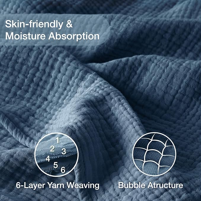 100% Cotton Muslin Blanket King 108" x 90", 6 Layers Breathable and Lightweight - Image 6