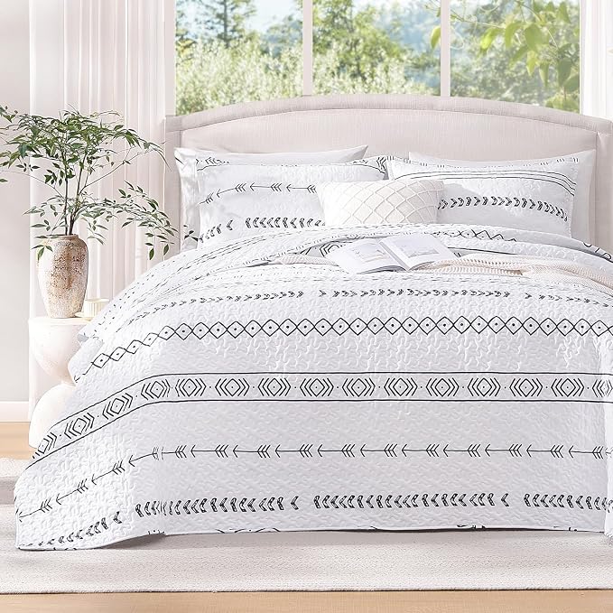 Andency White Quilts Queen Size, 3 Pieces Queen Quilt Bedding Set Boho by Andency
