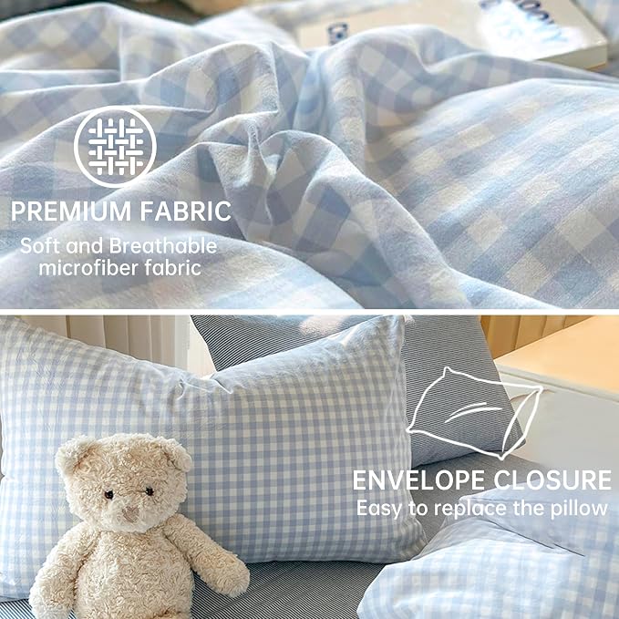 BOLINLIVING Gingham Duvet Cover Queen Size, Microfiber Bedding Set - Image 5